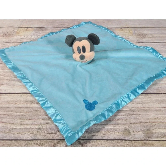 Disney Baby Plush Mickey Mouse Baby Lovey Security Blanket Blue 16" x 15.5" - Picture 1 of 3